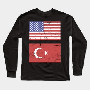 United States Flag & Turkey Flag Long Sleeve T-Shirt